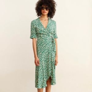 Ganni Green Dalton Crepe Wrap Dress NWT (XS)